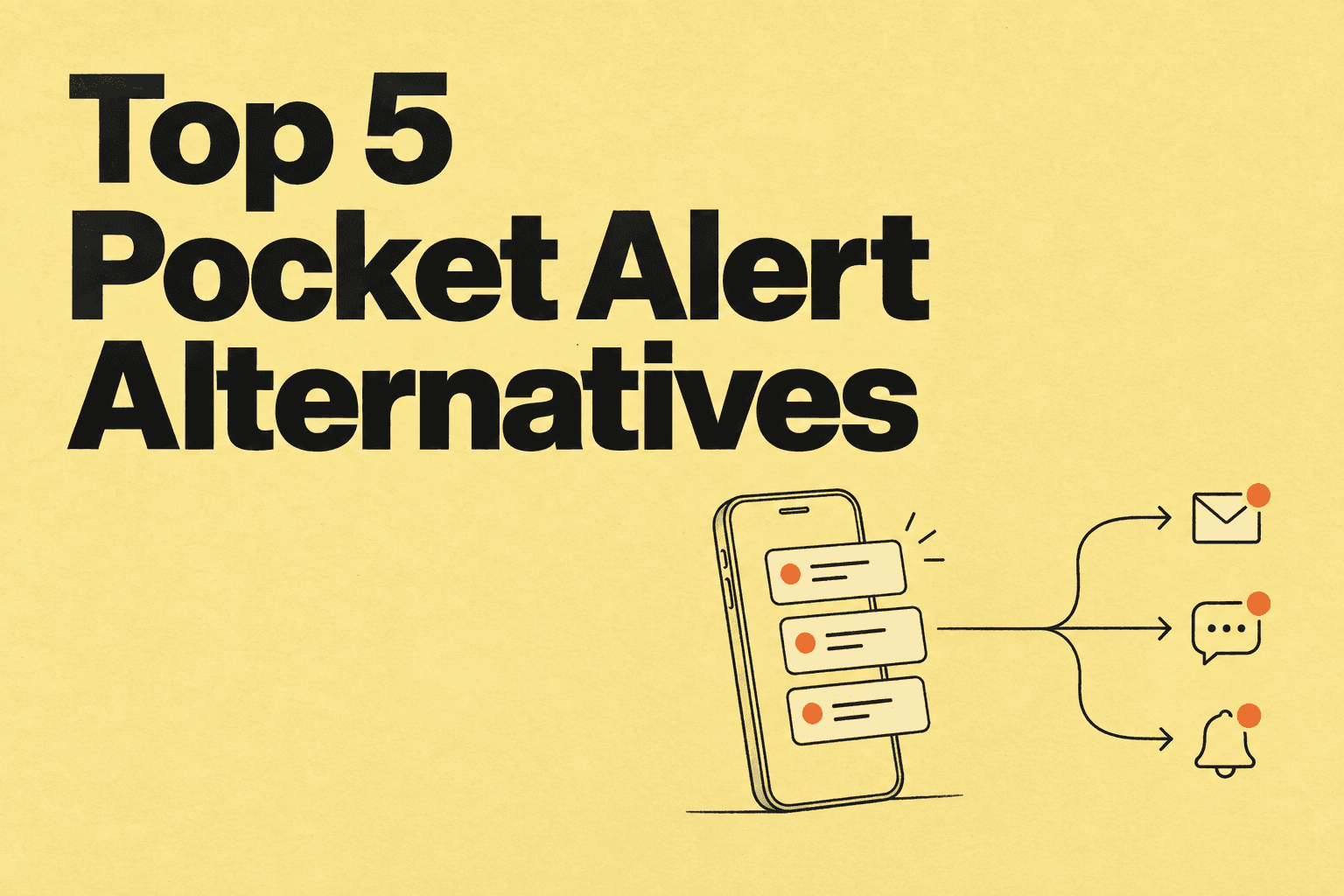 Top 5 Pocket Alert Alternatives. A phone receiving notifications on a yellow background.